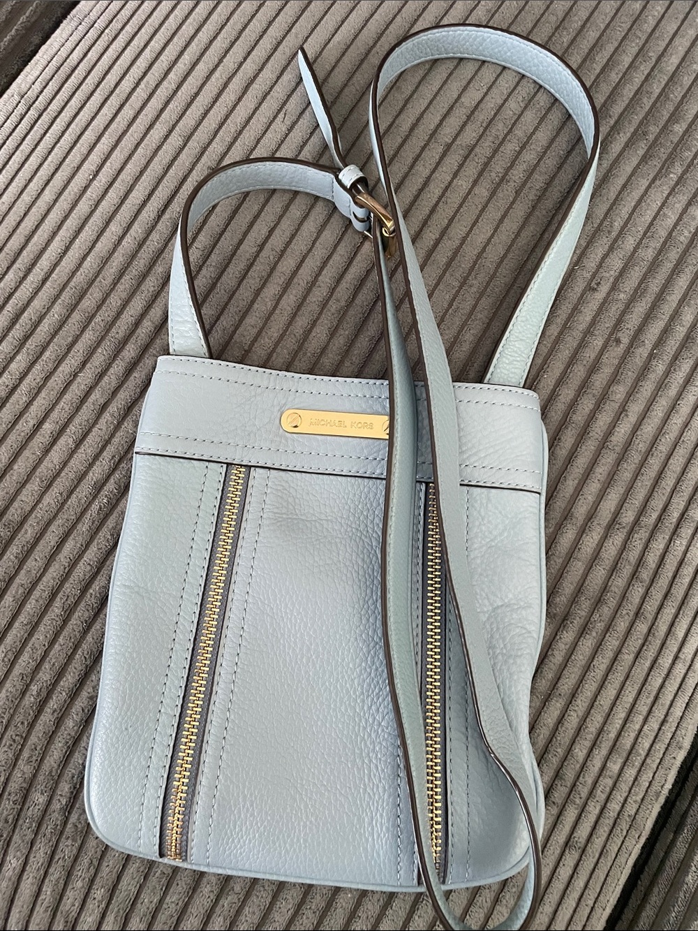 Michael Kors Light Teal Leather Crossbody with Gold Hardware